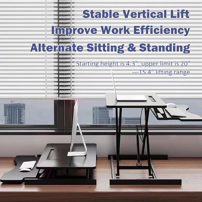 Standing Desk Converter 32" - Sit to Stand Desk Converter for Dual Monitors - Height Adjustable Desk Riser for Standing - Home Office & Corporate Use - Relieve Back Pain (Black)