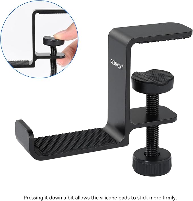 aceyoon Under Desk Headphone Hanger, Aluminum Headphone Stand,Headset Holder Space-Saving for Bag/Backpack/GamingHeadphone, Black