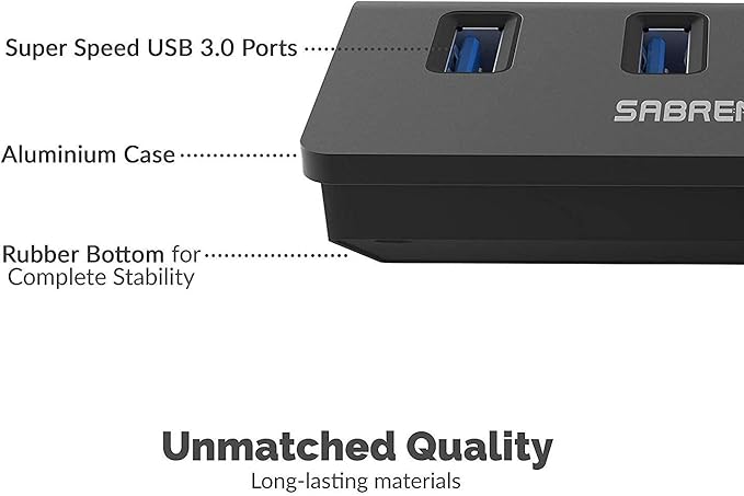 SABRENT 4-Port USB 3.0 Hub Aluminum Portable Data Hub with 2.5ft USB 3.0 Cable for iMac, MacBook, MacBook Pro, MacBook Air, Mac mini, or Any PC [Black] (HB-MC3B)