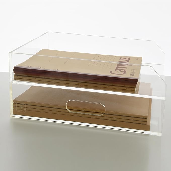 2 Tier Paper Organizer Letter Tray - Acrylic Tray Organizer for Desk, Paper Sorter Organizer for Letter/A4 Office File Folder Holder - Crystal-Clear File Organizer