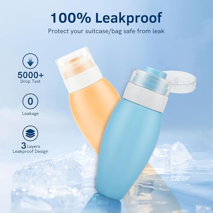 WINWIN Silicone Travel Bottles Set (4-Pack) - Leak Proof Squeeze Tubes with Hanging Toiletry Bag, Refillable Containers for Shampoo, Lotion & Soap