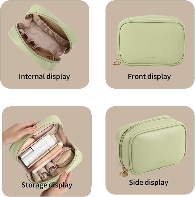 RIGHT AWAY Small Makeup Bag for Purse,Travel Cosmetic Bag Organizer for Women,Cute Make Up Pouch Waterproof Toiletry Bag with Zipper,Portable Makeup Case Skincare Bag for Travel Accessories(Green)