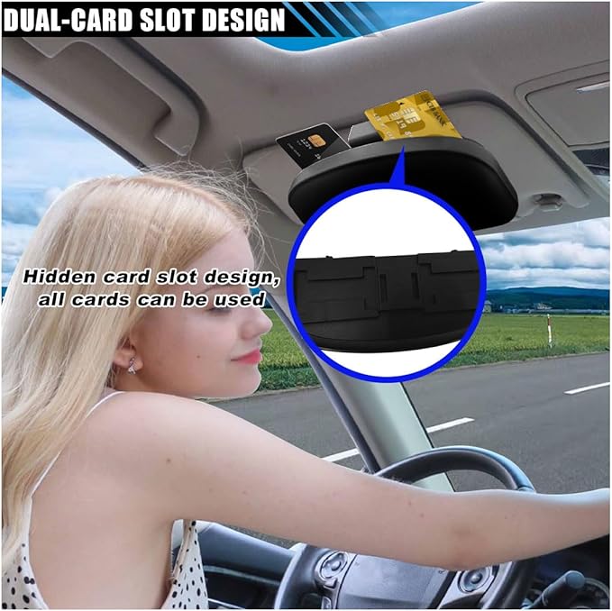 KITUREK Car Sun Visor Sunglasses Case, Glasses Storage Protective Box, Eyewear Hard Shell Eyeglasses Organizer, Magnetic Closure&Double Card Clamp (Black)