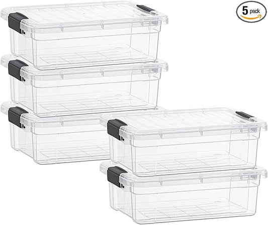 Superio Clear Storage Boxes with Lids, 4.5 Quart Plastic Container Bins for Organizing, Stackable Crates, BPA Free, Non Toxic, Odor Free, Organizers for Home, Office and Dorm, 5 Pack