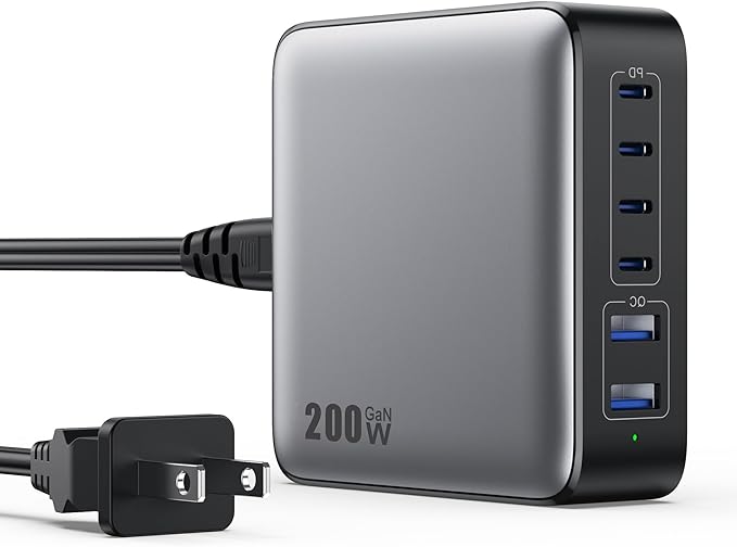 USB C Charger Block 200W[2026 Upgraded] GaN III 6 Port Fast Charging Station Hub,PD 65W USB C Laptop Charger Compatible with MacBook Pro/Air,iPad,iPhone 16/15,Galaxy S23/S24 Steam Deck Dell XPS etc