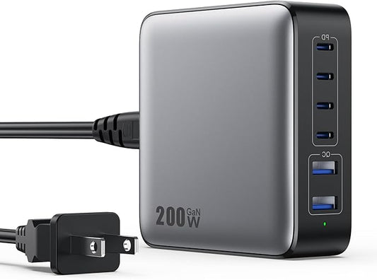 USB C Charger Block 200W[2026 Upgraded] GaN III 6 Port Fast Charging Station Hub,PD 65W USB C Laptop Charger Compatible with MacBook Pro/Air,iPad,iPhone 16/15,Galaxy S23/S24 Steam Deck Dell XPS etc