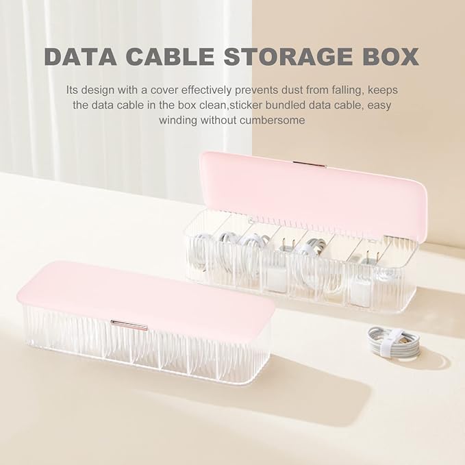 Cord Storage Box Charging Cable Organizer 11.22X3.93X2.55In Waterproof Cable Management Box with Multi-Grid Design for Home and Office Electronics