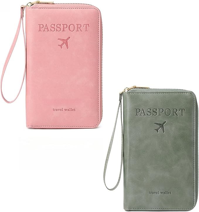 RFID Passport Holder for Travel - Cruise Essentials 2025 with RFID Blocking Sleeves | Anti-Theft Travel Wallet Document Organizer for Women & Men (2PCS Pink+Green)