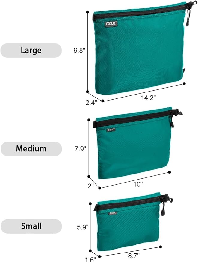 GOX 3 Pack Travel Toiletry Bag for Men Carry On Packing Organizer Zipper Pouch Portable Cosmetic Pouch Accessory Document Electronics (Turquoise)