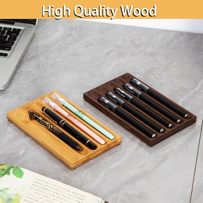 Horizontal Pen Holder For Desk,Pen Tray,Wood Desk Pen Holder,Desk Top Pen Display,Teacher Gifts,Suitable For School,Home,Office Desktop Art Accessories (Walnut-3 Grid)