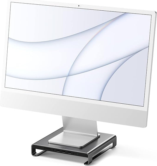 SATECHI Type-C Aluminum Monitor Stand Hub with USB-C Data, USB 3.0, Micro/SD Card Slots & 3.5mm Headphone Jack - for Apple Studio Display, iMac, iMac Pro (Space Grey)