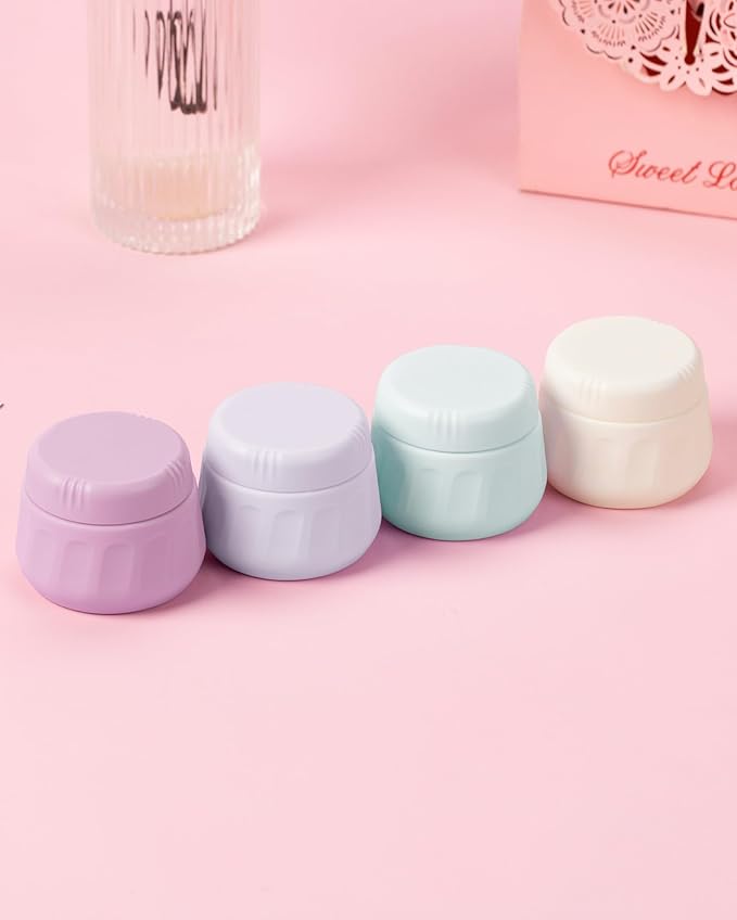 Mrsdry Travel Containers for Toiletries, TSA Approved Travel Size Toiletries 4 Pack, Refillable Containers, With Clear Bag, Leak Proof Silicone Jars, Essentials Creams Jars Carrying Small Items