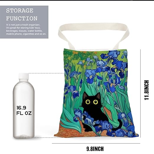 Black Cat Car Trash Bag, Car Trash Bag Hanging, Waterproof Cars Back Seat Hanging Organizer and Storage Trash Bags for Vehicle Travelling Camping Irises Decor