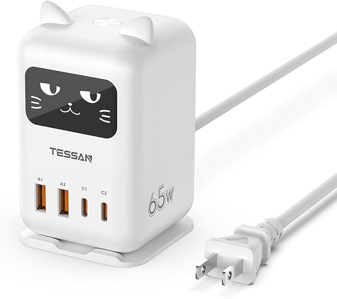 USB C Charger Block PD 65W, TESSAN Charging Station for Multiple Devices, Desktop Tower Charger with 4 USB Ports for iPhone 17/16/15, MacBook, Tablet, Office Home Dormroom
