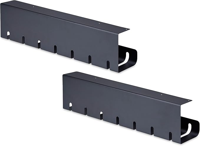 StarTech 2-Pack Under Desk Cable Management Tray, 42" Long (21" Per Tray), Metal Slotted Style Cable Organizer, Screw-On, Power Bar Holder, Black, TAA