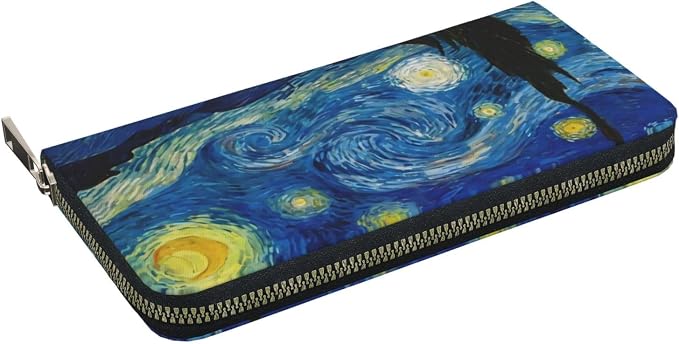 The Starry Night Wallet for Men Women Elegant Long Clutch Zip Around Travel Leather Coin Purse Large Capacity Credit Card Holder Handbag