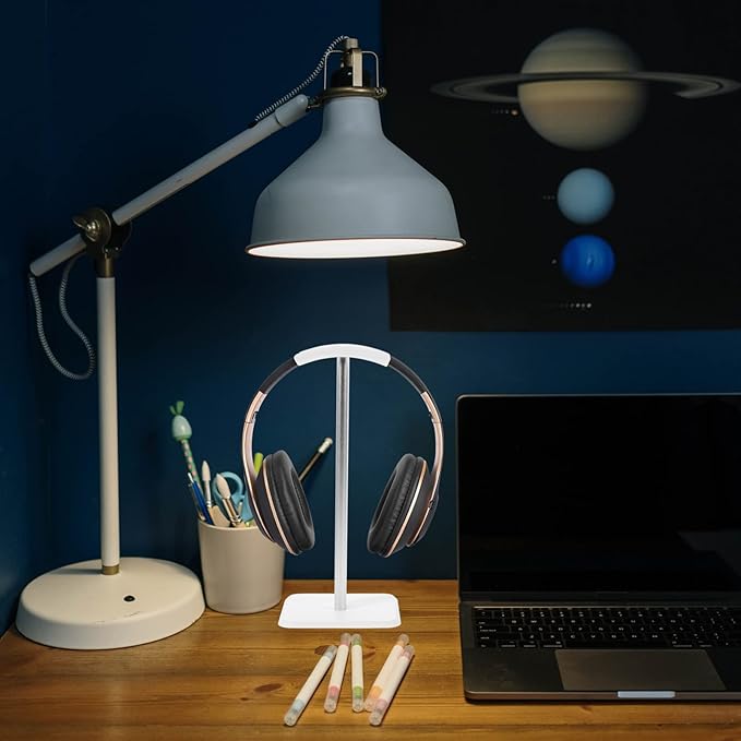 Headphone Stand Aluminum Gaming Headset Holder Earphone Hanger Desk Headset Mount Rack for Home and Office Display White