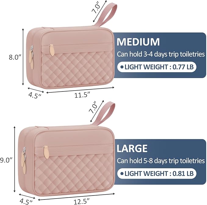 Vankor Travel Toiletry Bag for Women with Hanging Hook, Waterproof TSA Approved Cometic Toiletry Bag Organizers Leakproof Make up Bags for Women Pink
