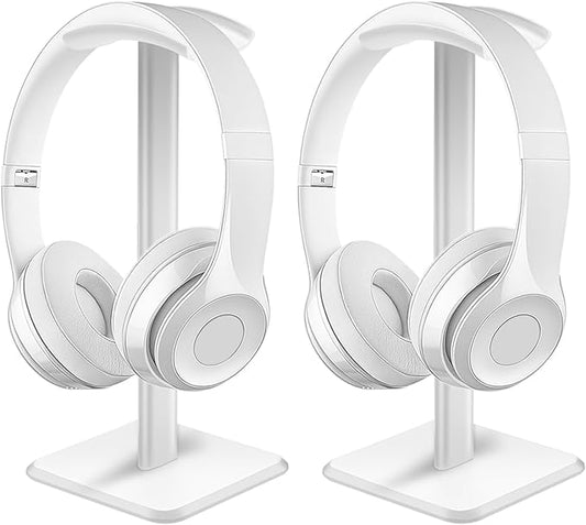 JIKIOU Headphone Stand Gaming Headset Holder Universal Aluminum Metal Headphones Holder Hanger with Aluminum Supporting Bar Flexible Headrest ABS Solid Base for All Headphone 2 Pack (White)