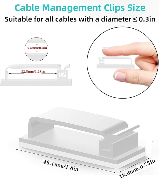 for Desk Under Table Wire Management Adhesive Cable Clips 49Pcs(White).Used for Computer pc,tv,ethernet Wires Cable Management on Large Cable Hooks Organizer Clips