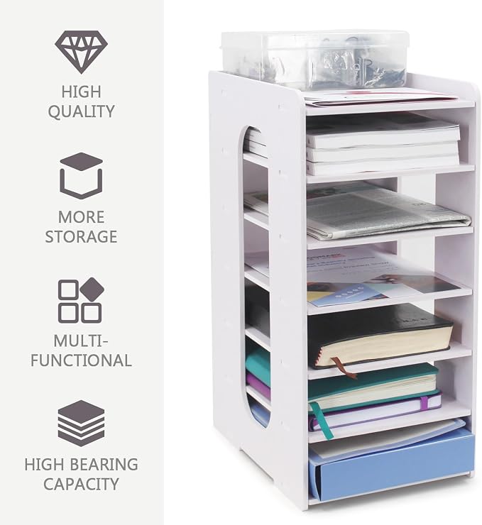 SONGWAY Mail Sorter Organizer Countertop - 7 Tier Desktop Mail Organizer, Letter & Bills Organizer for Desk, Small File & Accessories Storage