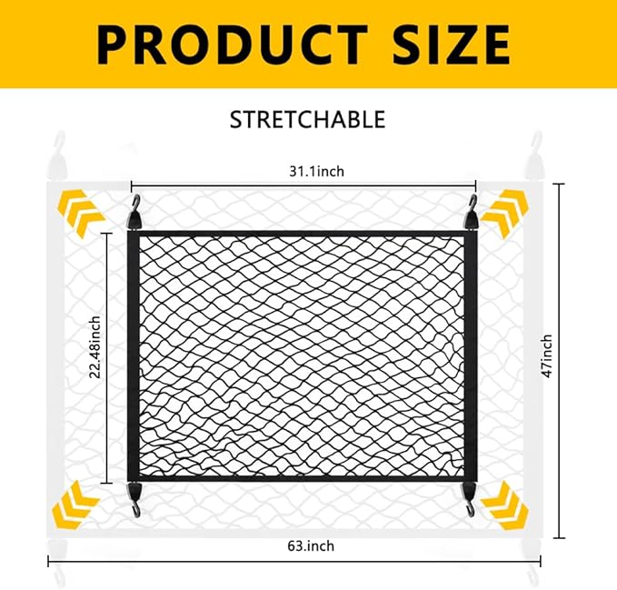 Universal Cargo Net for SUV,High Elastic 31"x22" to 63"x47" Trunk Net for SUV with Fastening Kits,Multi-Purpose Automotive Cargo Nets and Trunk Organizer for Car