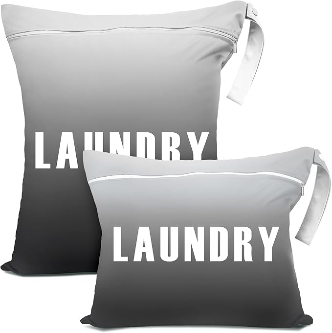2 Pcs Large Travel Laundry Bag - Waterproof Wet Dry Washable for Dirty Clothes, Bathing Suit, Workout, Gym, Swimming, Yoga (Grey+Black)