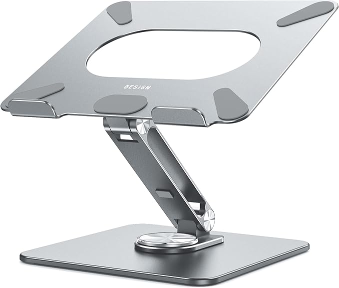 BESIGN LSX7 Laptop Stand with 360 Rotating Base, Ergonomic Adjustable Notebook Riser, Foldable Computer Holder Compatible with 10-15.6" Laptops (Gray)