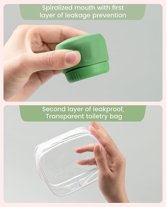 Mrsdry Travel Containers for Toiletries, TSA Approved Travel Size Toiletries 4 Pack, Refillable Containers, With Clear Bag, Leak Proof Silicone Jars, Essentials Creams Jars Carrying Small Items