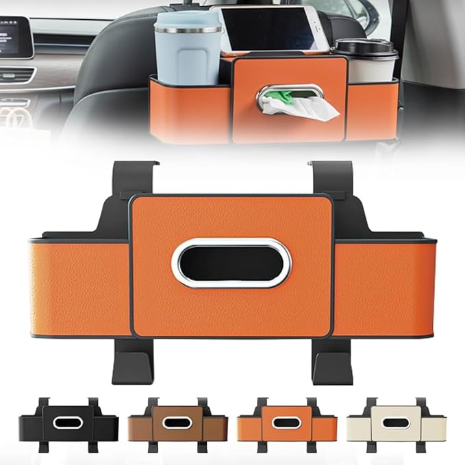 3-in-1 Backseat Car Organizer with Dual Cup Holders,Tissue Box & Phone Holder, 2026 Upgraded Car Seat Back Storage Box,Multifunctional Waterproof Storage for Daily Driving & Travel,Orange
