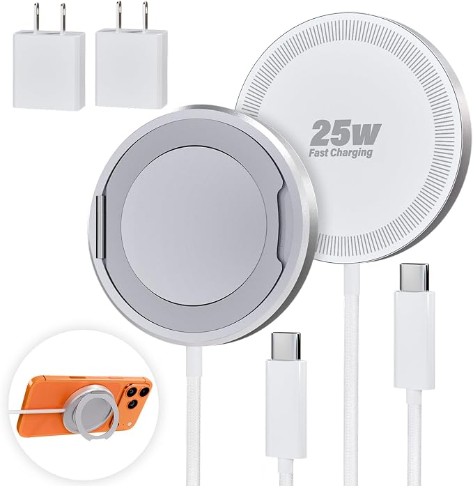 2Pack Magnetic Wireless iPhone Charger Fast Phone Charger with Stand, 6FT 25W Fast Phone Charging Pad Wireless Magnetic Charge for iPhone 17/17Air/16 Pro Max/16 Plus/15 Pro Max/AirPods3/2/Pro White