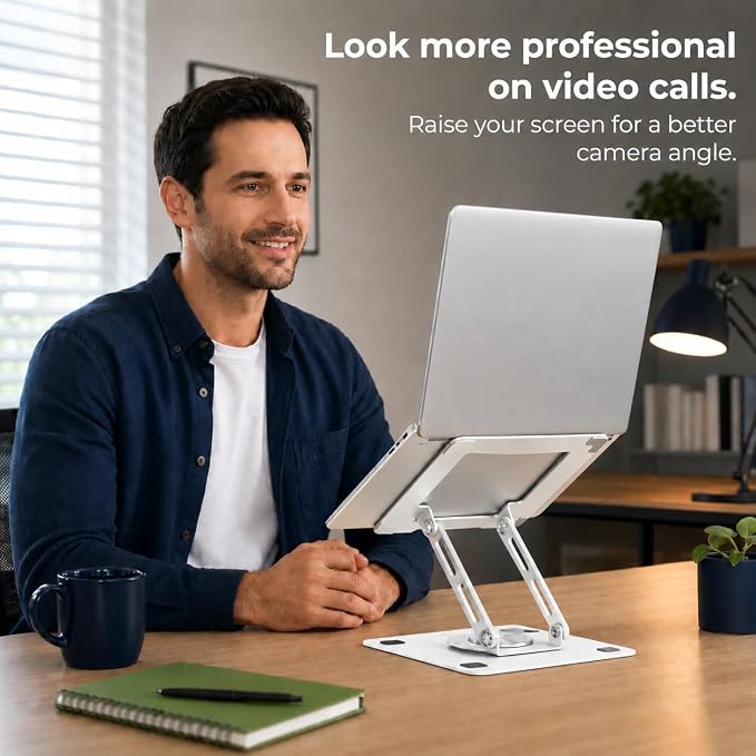 Uncaged Ergonomics Swivel Laptop Stand for Desk, Adjustable Computer iPad Stand for Desk w/ 360 Rotation, Portable Laptop Holder for Home Office Ergonomic Supplies (Pearl White)