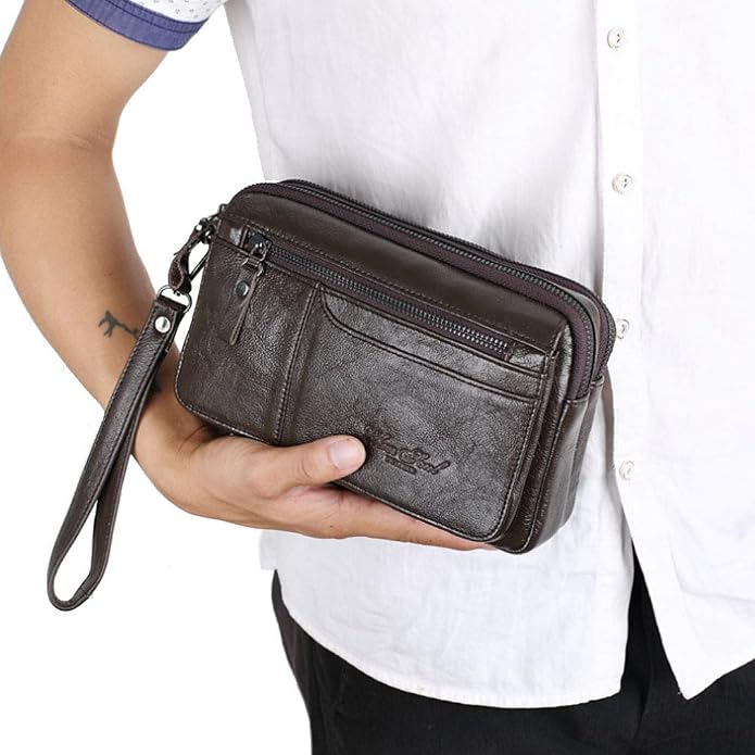 Leather Clutch Purse Wallet Men Wrist Bag