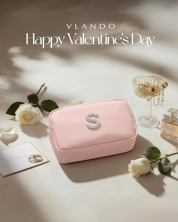 VLANDO Bridesmaid Proposal Gifts Travel Makeup Bag Organzier Personalized Gifts for Women, Teen Girl Gifts Trendy Stuff, Teenage Girl Gifts, Initial Cosmetic Bag Letter S