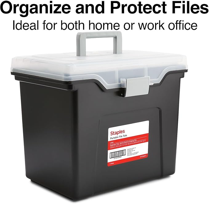 STAPLES File Box File Portable Tote, Letter Size, Black, 4/Carton