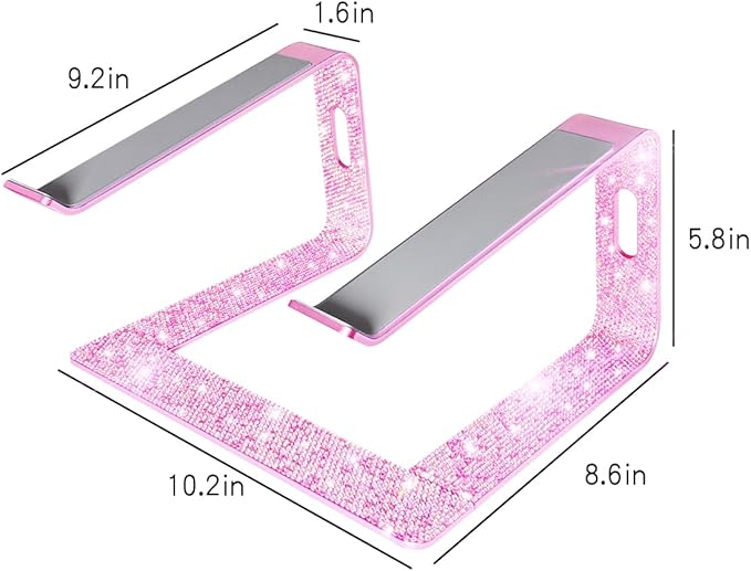 Bling Aluminum Laptop Stand,Glitter Ergonomicic Computer Stand for Desk with Sparkle Rhinestones,Detachable Notebook Riser Compatible with Air, Pro, Dell, HP, 10-15.6" Laptops (Pink)