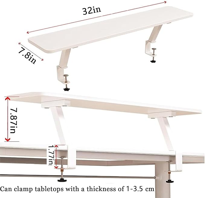 32x7.8 in Clamp on Desk Shelf, Adjustable Floating Desks Shelf Space Saving Desktop Extender Storage Organizer for Office, Dorm, Home Desk Organization, White