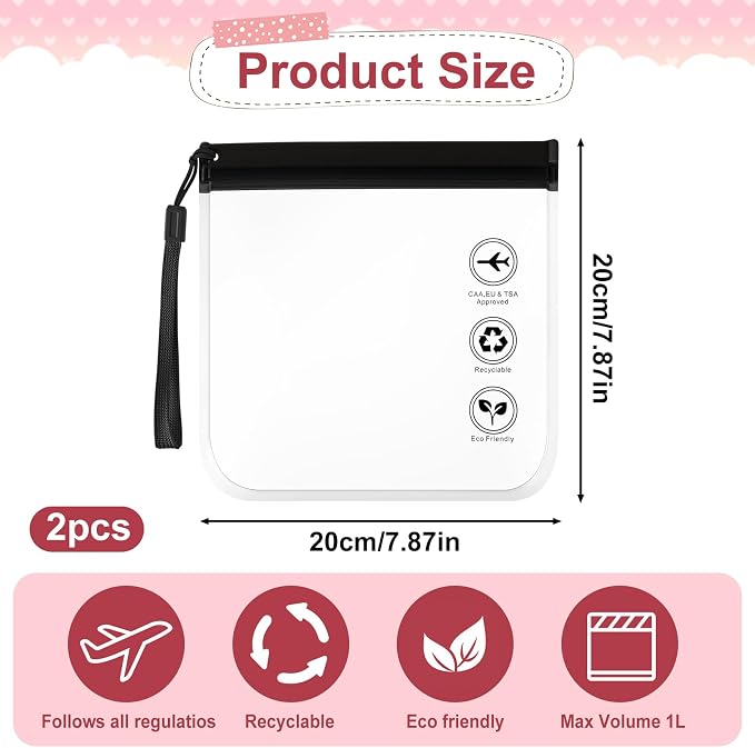Piriuuo TSA Approved Clear Travel Toiletry Bags Quart Size Waterproof Leakproof Travel Pouches for Toiletries Liquids Cosmetics (2 Black)