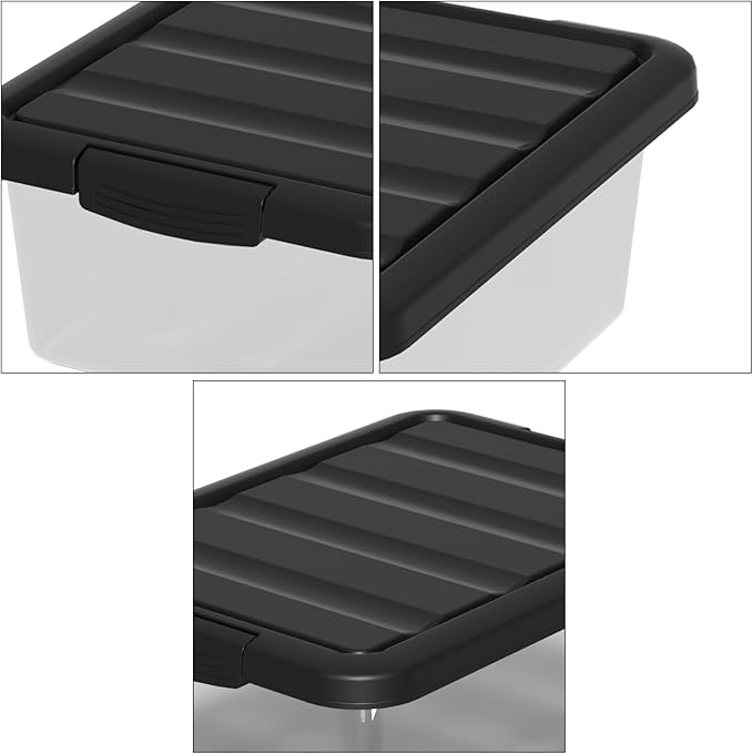 14 Quart Plastic Stackable Storage Bin, Basic Clear Storage Box with Black Lid (Pack of 2)