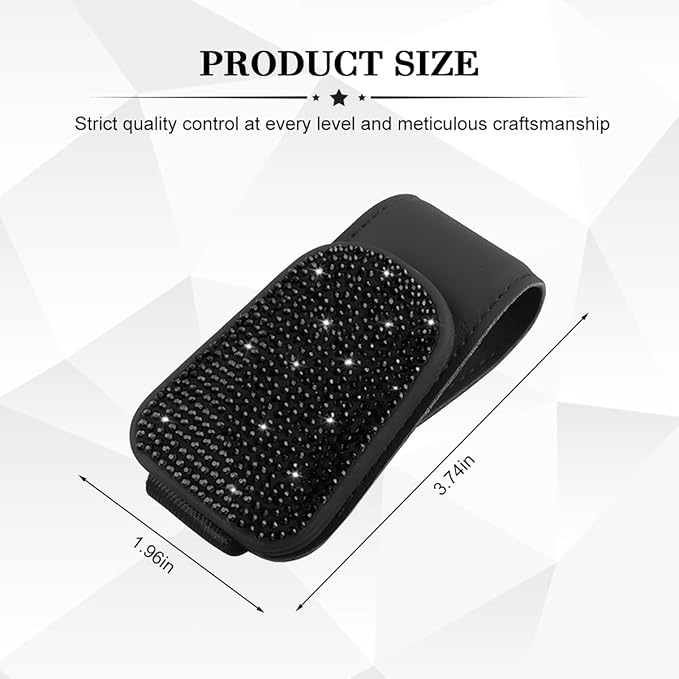 HZEL Bling Sunglass Holder for Car Sun Visor, Magnetic Leather Crystal Rhinestones Vehicle Eyeglasses Visor Clip, Diamond Automotive Glasses Hanger Mount, Universal for SUV RV Truck (Black)