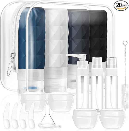 20Pack Travel Bottles Set,Leak Proof TSA Approved Travel Size Containers, Travel Essentials for Conditioner, Shampoo, Lotion & Body Wash Accessories (Dark Color) (Dark Color)