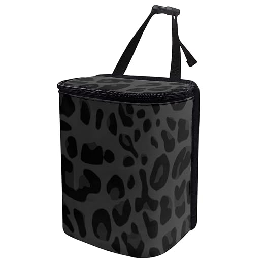 Black Leopard Car Trash Can, Waterproof Car Garbage Can with Lid and Zip Clouse, Leak Proof Portable Car Trash Bag Hanging Vehicle Organizer