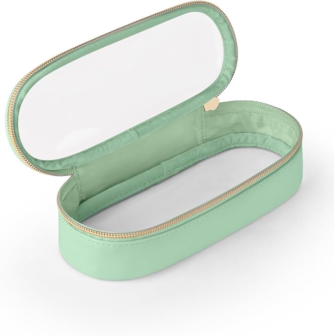 Soimeat Clear Travel Makeup Brush Holder, Leather Makeup Brush Toiletry Bag, Portable Cosmetic Brush Case, Transparent Waterproof Makeup Brush Storage Bag, Mint Green