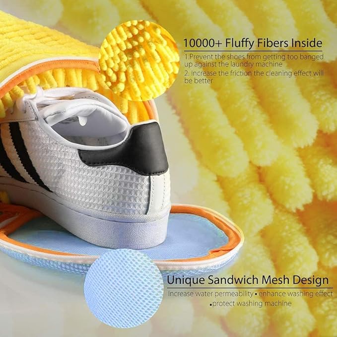 Shoe Washing Machine Bag 2PCS, Reusable Durable Zipper Laundry Bag Shoe Washing Bag for Washer and Dryer, Sneaker Tennis Cleaning Bags, Yellow