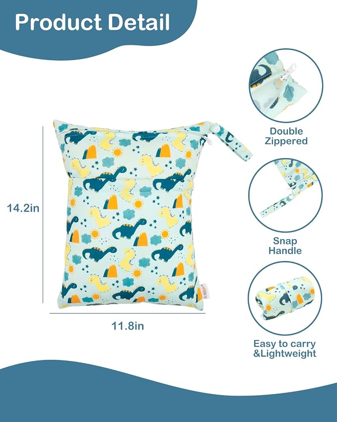 ALVA ALVABABY 3pcs Medium Cloth Diaper Wet Dry Bags Waterproof Reusable with Two Zippered Pockets Travel Beach Pool Daycare Soiled Baby Items Yoga Gym Bag for Swimsuits or Wet Clothes 3L-ZM38