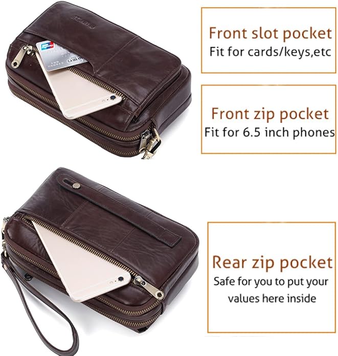 KPYWZER Leather Clutch Purse Wallet Men Wrist Bag