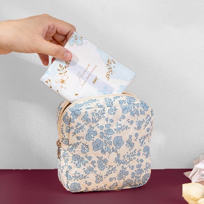 HAPPYHEIDI Floral Cotton Quilted Makeup Bag Set 2 Cosmetic Toiletry Travel Pouch w Pocket Purse Organizer 2-Size