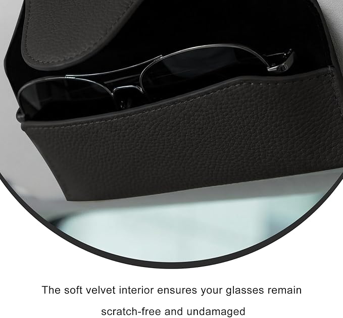 Sunglass Holder for Car Visor, Magnetic Auto Sun Visor Eyeglass Organizer with Dual Back Clips, Leather Glasses Protective Storage Case Universal for Most Vehicles Visors (Black)