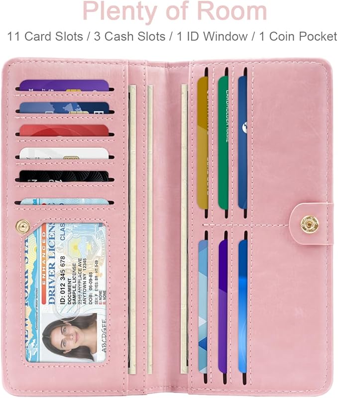 Wallet Women Bifold Faux Crocodile Leather Minimalist Slim Thin Long Wallets RFID Blocking Credit Cards Holder Purse with Back Zipper Coin Pocket for Women and Men,Pink