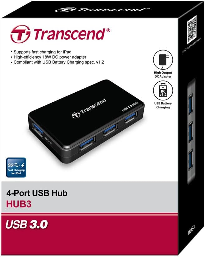 Transcend USB 3.0 4-Port Hub TS-HUB3K, Black
